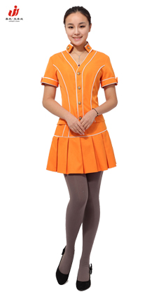 工作服 制服厂家定做甜美 橘黄色套裙按摩技师服服装